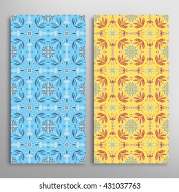 Vertical seamless patterns set, floral geometric lace texture for Wedding, Bridal, Valentine's day, greeting cards or Birthday Invitations. Decorative seamless backgrounds, tribal ethnic ornament