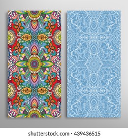 Vertical seamless patterns set, floral geometric lace texture for Wedding, Bridal, Valentine's day, greeting cards or Birthday Invitations. Decorative seamless backgrounds, tribal ethnic ornament
