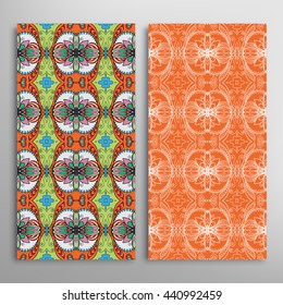 Vertical seamless patterns set, floral geometric lace texture for Wedding, Bridal, Valentine's day, greeting cards or Birthday Invitations. Decorative seamless backgrounds, tribal ethnic ornament