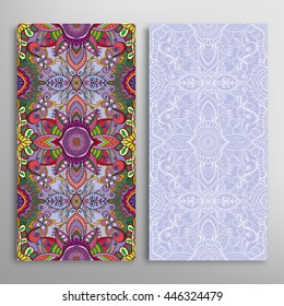 Vertical seamless patterns set, floral geometric lace texture for Wedding, Bridal, Valentine's day, greeting cards or Birthday Invitations. Decorative seamless backgrounds, tribal ethnic ornament