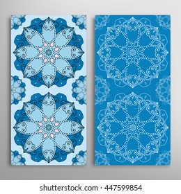 Vertical seamless patterns set, floral geometric lace texture for Wedding, Bridal, Valentine's day, greeting cards or Birthday Invitations. Decorative seamless backgrounds, tribal ethnic ornament