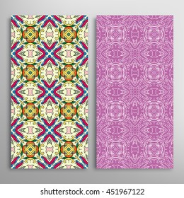 Vertical seamless patterns set, floral geometric lace texture for Wedding, Bridal, Valentine's day, greeting cards or Birthday Invitations. Decorative seamless backgrounds, tribal ethnic ornament