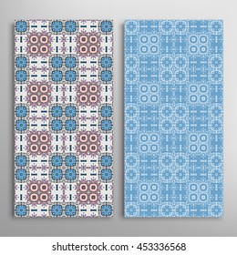 Vertical seamless patterns set, floral geometric lace texture for Wedding, Bridal, Valentine's day, greeting cards or Birthday Invitations. Decorative seamless backgrounds, tribal ethnic ornament