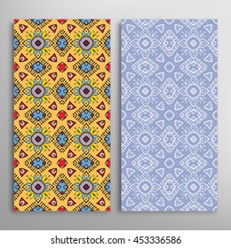 Vertical seamless patterns set, floral geometric lace texture for Wedding, Bridal, Valentine's day, greeting cards or Birthday Invitations. Decorative seamless backgrounds, tribal ethnic ornament