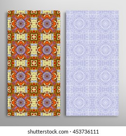 Vertical seamless patterns set, floral geometric lace texture for Wedding, Bridal, Valentine's day, greeting cards or Birthday Invitations. Decorative seamless backgrounds, tribal ethnic ornament