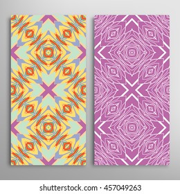 Vertical seamless patterns set, floral geometric lace texture for Wedding, Bridal, Valentine's day, greeting cards or Birthday Invitations. Decorative seamless backgrounds, tribal ethnic ornament