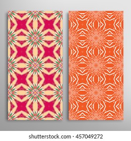 Vertical seamless patterns set, floral geometric lace texture for Wedding, Bridal, Valentine's day, greeting cards or Birthday Invitations. Decorative seamless backgrounds, tribal ethnic ornament