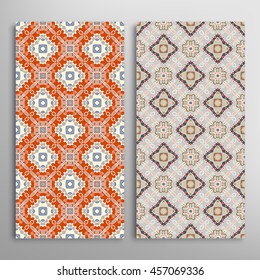 Vertical seamless patterns set, floral geometric lace texture for Wedding, Bridal, Valentine's day, greeting cards or Birthday Invitations. Decorative seamless backgrounds, tribal ethnic ornament