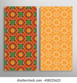 Vertical seamless patterns set, floral geometric lace texture for Wedding, Bridal, Valentine's day, greeting cards or Birthday Invitations. Decorative seamless backgrounds, tribal ethnic ornament