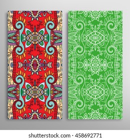 Vertical seamless patterns set, floral geometric lace texture for Wedding, Bridal, Valentine's day, greeting cards or Birthday Invitations. Decorative seamless backgrounds, tribal ethnic ornament