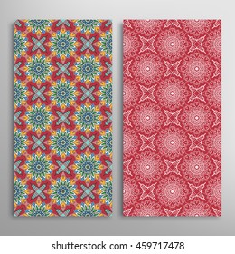 Vertical seamless patterns set, floral geometric lace texture for Wedding, Bridal, Valentine's day, greeting cards or Birthday Invitations. Decorative seamless backgrounds, tribal ethnic ornament