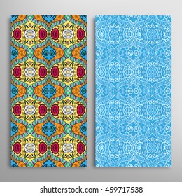 Vertical seamless patterns set, floral geometric lace texture for Wedding, Bridal, Valentine's day, greeting cards or Birthday Invitations. Decorative seamless backgrounds, tribal ethnic ornament