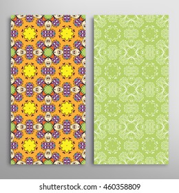 Vertical seamless patterns set, floral geometric lace texture for Wedding, Bridal, Valentine's day, greeting cards or Birthday Invitations. Decorative seamless backgrounds, tribal ethnic ornament