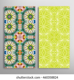 Vertical seamless patterns set, floral geometric lace texture for Wedding, Bridal, Valentine's day, greeting cards or Birthday Invitations. Decorative seamless backgrounds, tribal ethnic ornament