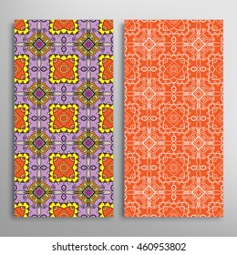 Vertical seamless patterns set, floral geometric lace texture for Wedding, Bridal, Valentine's day, greeting cards or Birthday Invitations. Decorative seamless backgrounds, tribal ethnic ornament