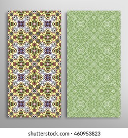 Vertical seamless patterns set, floral geometric lace texture for Wedding, Bridal, Valentine's day, greeting cards or Birthday Invitations. Decorative seamless backgrounds, tribal ethnic ornament