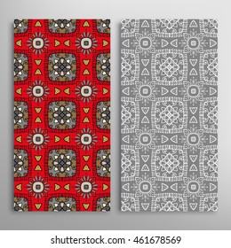 Vertical seamless patterns set, floral geometric lace texture for Wedding, Bridal, Valentine's day, greeting cards or Birthday Invitations. Decorative seamless backgrounds, tribal ethnic ornament