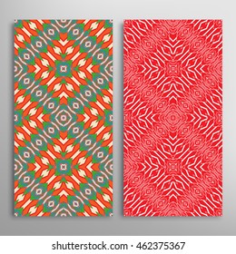 Vertical seamless patterns set, floral geometric lace texture for Wedding, Bridal, Valentine's day, greeting cards or Birthday Invitations. Decorative seamless backgrounds, tribal ethnic ornament