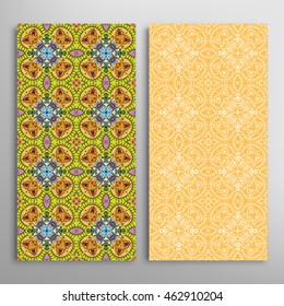 Vertical seamless patterns set, floral geometric lace texture for Wedding, Bridal, Valentine's day, greeting cards or Birthday Invitations. Decorative seamless backgrounds, tribal ethnic ornament