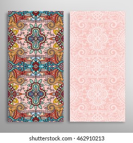 Vertical seamless patterns set, floral geometric lace texture for Wedding, Bridal, Valentine's day, greeting cards or Birthday Invitations. Decorative seamless backgrounds, tribal ethnic ornament
