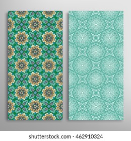 Vertical seamless patterns set, floral geometric lace texture for Wedding, Bridal, Valentine's day, greeting cards or Birthday Invitations. Decorative seamless backgrounds, tribal ethnic ornament