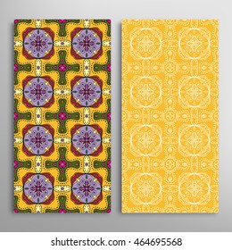 Vertical seamless patterns set, floral geometric lace texture for Wedding, Bridal, Valentine's day, greeting cards or Birthday Invitations. Decorative seamless backgrounds, tribal ethnic ornament