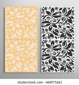 Vertical seamless patterns set, floral geometric lace texture for Wedding, Bridal, Valentine's day, greeting cards or Birthday Invitations. Decorative seamless backgrounds, tribal ethnic ornament