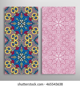 Vertical seamless patterns set, floral geometric lace texture for Wedding, Bridal, Valentine's day, greeting cards or Birthday Invitations. Decorative seamless backgrounds, tribal ethnic ornament