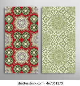 Vertical seamless patterns set, floral geometric lace texture for Wedding, Bridal, Valentine's day, greeting cards or Birthday Invitations. Decorative seamless backgrounds, tribal ethnic ornament