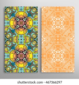 Vertical seamless patterns set, floral geometric lace texture for Wedding, Bridal, Valentine's day, greeting cards or Birthday Invitations. Decorative seamless backgrounds, tribal ethnic ornament