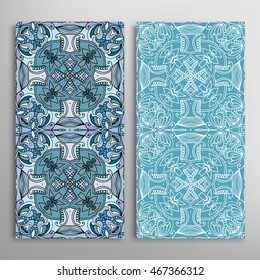 Vertical seamless patterns set, floral geometric lace texture for Wedding, Bridal, Valentine's day, greeting cards or Birthday Invitations. Decorative seamless backgrounds, tribal ethnic ornament