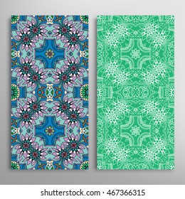 Vertical seamless patterns set, floral geometric lace texture for Wedding, Bridal, Valentine's day, greeting cards or Birthday Invitations. Decorative seamless backgrounds, tribal ethnic ornament
