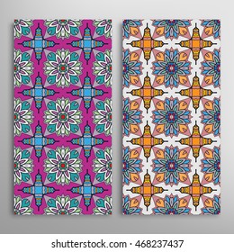 Vertical seamless patterns set, floral geometric lace texture for Wedding, Bridal, Valentine's day, greeting cards or Birthday Invitations. Decorative seamless backgrounds, tribal ethnic ornament