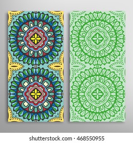 Vertical seamless patterns set, floral geometric lace texture for Wedding, Bridal, Valentine's day, greeting cards or Birthday Invitations. Decorative seamless backgrounds, tribal ethnic ornament