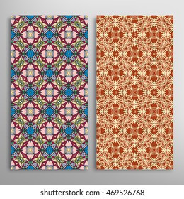 Vertical seamless patterns set, floral geometric lace texture for Wedding, Bridal, Valentine's day, greeting cards or Birthday Invitations. Decorative seamless backgrounds, tribal ethnic ornament