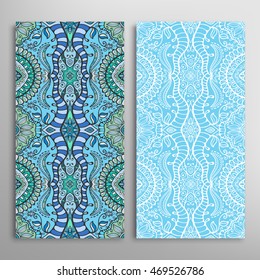 Vertical seamless patterns set, floral geometric lace texture for Wedding, Bridal, Valentine's day, greeting cards or Birthday Invitations. Decorative seamless backgrounds, tribal ethnic ornament