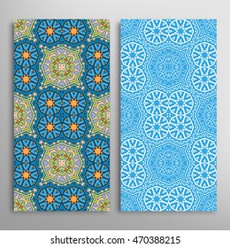 Vertical seamless patterns set, floral geometric lace texture for Wedding, Bridal, Valentine's day, greeting cards or Birthday Invitations. Decorative seamless backgrounds, tribal ethnic ornament