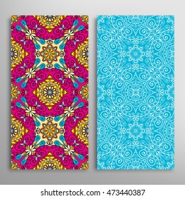 Vertical seamless patterns set, floral geometric lace texture for Wedding, Bridal, Valentine's day, greeting cards or Birthday Invitations. Decorative seamless backgrounds, tribal ethnic ornament