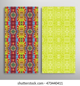 Vertical seamless patterns set, floral geometric lace texture for Wedding, Bridal, Valentine's day, greeting cards or Birthday Invitations. Decorative seamless backgrounds, tribal ethnic ornament