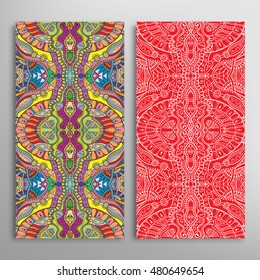 Vertical seamless patterns set, floral geometric lace texture for Wedding, Bridal, Valentine's day, greeting cards or Birthday Invitations. Decorative seamless backgrounds, tribal ethnic ornament