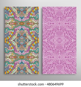 Vertical seamless patterns set, floral geometric lace texture for Wedding, Bridal, Valentine's day, greeting cards or Birthday Invitations. Decorative seamless backgrounds, tribal ethnic ornament