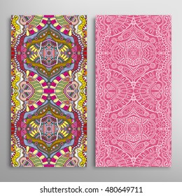 Vertical seamless patterns set, floral geometric lace texture for Wedding, Bridal, Valentine's day, greeting cards or Birthday Invitations. Decorative seamless backgrounds, tribal ethnic ornament