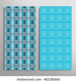 Vertical seamless patterns set, floral geometric lace texture for Wedding, Bridal, Valentine's day, greeting cards or Birthday Invitations. Decorative seamless backgrounds, tribal ethnic ornament