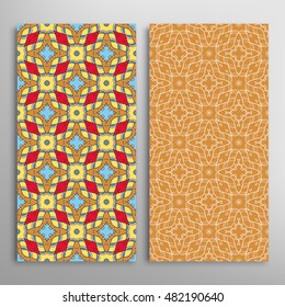 Vertical seamless patterns set, floral geometric lace texture for Wedding, Bridal, Valentine's day, greeting cards or Birthday Invitations. Decorative seamless backgrounds, tribal ethnic ornament