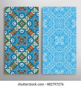 Vertical seamless patterns set, floral geometric lace texture for Wedding, Bridal, Valentine's day, greeting cards or Birthday Invitations. Decorative seamless backgrounds, tribal ethnic ornament