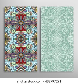 Vertical seamless patterns set, floral geometric lace texture for Wedding, Bridal, Valentine's day, greeting cards or Birthday Invitations. Decorative seamless backgrounds, tribal ethnic ornament