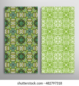 Vertical seamless patterns set, floral geometric lace texture for Wedding, Bridal, Valentine's day, greeting cards or Birthday Invitations. Decorative seamless backgrounds, tribal ethnic ornament