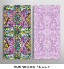 Vertical seamless patterns set, floral geometric lace texture for Wedding, Bridal, Valentine's day, greeting cards or Birthday Invitations. Decorative seamless backgrounds, tribal ethnic ornament