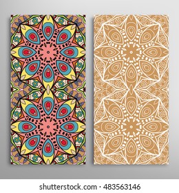 Vertical seamless patterns set, floral geometric lace texture for Wedding, Bridal, Valentine's day, greeting cards or Birthday Invitations. Decorative seamless backgrounds, tribal ethnic ornament