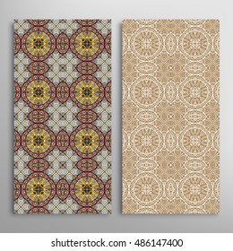 Vertical seamless patterns set, floral geometric lace texture for Wedding, Bridal, Valentine's day, greeting cards or Birthday Invitations. Decorative seamless backgrounds, tribal ethnic ornament